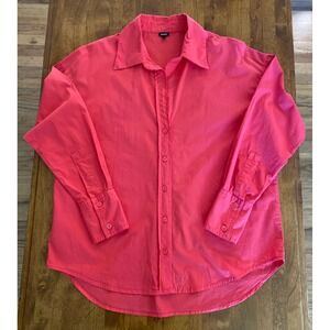 Monrow Poppy Red Oversized Button Down Shirt Cotton Spandex XS